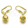 Oro Laminado Dangle Earring, Gold Filled Style Disco and Ball Design, Polished, Golden Finish, 5.123.013