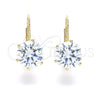 Oro Laminado Leverback Earring, Gold Filled Style with White Cubic Zirconia, Polished, Golden Finish, 5.128.063