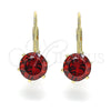 Oro Laminado Leverback Earring, Gold Filled Style with Garnet Cubic Zirconia, Polished, Golden Finish, 5.128.078