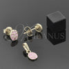 Oro Laminado Earring and Pendant Children Set, Gold Filled Style Ladybug Design, Enamel Finish, Golden Finish, 10.64.0154