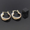 Oro Laminado Small Hoop, Gold Filled Style Twist Design, Diamond Cutting Finish, Tricolor, 5.138.024