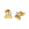 Oro Laminado Stud Earring, Gold Filled Style with White Cubic Zirconia, Polished, Golden Finish, 02.63.2252