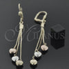 Oro Laminado Long Earring, Gold Filled Style Heart and Long Box Design, Diamond Cutting Finish, Tricolor, 02.63.2111