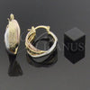 Oro Laminado Small Hoop, Gold Filled Style Heart and Twist Design, Diamond Cutting Finish, Tricolor, 5.155.019