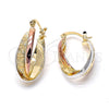 Oro Laminado Medium Hoop, Gold Filled Style Twist and Spiral Design, Diamond Cutting Finish, Tricolor, 5.156.001