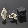 Oro Laminado Leverback Earring, Gold Filled Style Twist Design, with White Cubic Zirconia, Diamond Cutting Finish, Golden Finish, 5.127.039.2