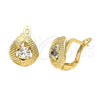 Oro Laminado Leverback Earring, Gold Filled Style Teardrop Design, with White Cubic Zirconia, Diamond Cutting Finish, Golden Finish, 5.127.047.2