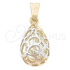 Oro Laminado Fancy Pendant, Gold Filled Style Teardrop and Filigree Design, with White Cubic Zirconia, Polished, Tricolor, 5.181.012