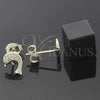Oro Laminado Stud Earring, Gold Filled Style Dolphin Design, with White Micro Pave, Polished, Golden Finish, 02.156.0048