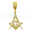 Oro Laminado Religious Pendant, Gold Filled Style Star of David Design, with White Cubic Zirconia, Polished, Golden Finish, 5.187.018