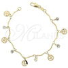 Oro Laminado Charm Bracelet, Gold Filled Style Smile Design, with White Cubic Zirconia, Polished, Golden Finish, 03.63.1062.07 (02 MM Thickness, 7 Inches Length)