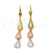Oro Laminado Long Earring, Gold Filled Style Teardrop Design, Diamond Cutting Finish, Tricolor, 02.63.2150