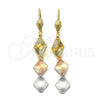 Oro Laminado Long Earring, Gold Filled Style Diamond Cutting Finish, Tricolor, 02.63.2157