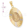 Oro Laminado Religious Pendant, Gold Filled Style San Lazaro Design, Diamond Cutting Finish, Tricolor, 5.196.023