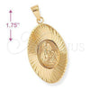 Oro Laminado Religious Pendant, Gold Filled Style Sagrado Corazon de Maria Design, Diamond Cutting Finish, Golden Finish, 5.197.014