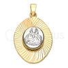 Oro Laminado Religious Pendant, Gold Filled Style Sagrado Corazon de Maria Design, Diamond Cutting Finish, Two Tone, 5.197.015