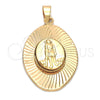 Oro Laminado Religious Pendant, Gold Filled Style San Lazaro Design, Diamond Cutting Finish, Golden Finish, 5.197.017