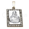 Oro Laminado Religious Pendant, Gold Filled Style Sagrado Corazon de Maria Design, with White Cubic Zirconia, Polished, Two Tone, 5.198.029