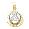 Oro Laminado Religious Pendant, Gold Filled Style Jesus Design, Diamond Cutting Finish, Two Tone, 5.199.015