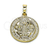 Oro Laminado Religious Pendant, Gold Filled Style San Benito Design, Diamond Cutting Finish, Golden Finish, 5.199.022