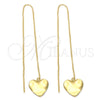 Oro Laminado Threader Earring, Gold Filled Style Heart Design, Diamond Cutting Finish, Golden Finish, 02.64.0576
