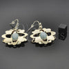 Oro Laminado Long Earring, Gold Filled Style Flower Design, with White Crystal, Polished, Golden Finish, 02.154.0053