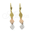 Oro Laminado Long Earring, Gold Filled Style Diamond Cutting Finish, Tricolor, 02.63.2179