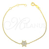 Oro Laminado Fancy Bracelet, Gold Filled Style Star and Rolo Design, with White Micro Pave, Polished, Golden Finish, 03.91.0029 (7 Inches Length)