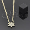 Oro Laminado Pendant Necklace, Gold Filled Style Star and Rolo Design, with White Micro Pave, Polished, Golden Finish, 04.91.0006 (20 Inches Length)