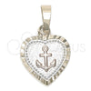 Oro Laminado Fancy Pendant, Gold Filled Style Heart and Anchor Design, Diamond Cutting Finish, Tricolor, 05.163.0029.1
