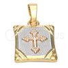 Oro Laminado Religious Pendant, Gold Filled Style Crucifix Design, Diamond Cutting Finish, Tricolor, 5.182.024.1
