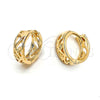 Oro Laminado Huggie Hoop, Gold Filled Style Leaf Design, Diamond Cutting Finish, Golden Finish, 02.164.0008