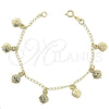 Oro Laminado Charm Bracelet, Gold Filled Style Sun Design, Diamond Cutting Finish, Golden Finish, 03.09.0026.07 (03 MM Thickness, 7 Inches Length)