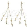 Oro Laminado Long Earring, Gold Filled Style with White Cubic Zirconia, Diamond Cutting Finish, Golden Finish, 02.165.0075