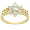 Oro Laminado Multi Stone Ring, Gold Filled Style Flower Design, with White Cubic Zirconia, Polished, Golden Finish, 5.165.002.08 (Size 8)