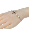 Stainless Steel Fancy Bracelet, Cross and Rat Tail Design, with White Cubic Zirconia, Polished, Rose Gold Finish, 03.138.31803.08 (8 Inches Length)