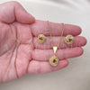 Oro Laminado Earring and Pendant Adult Set, Gold Filled Style Love Knot and Twist Design, Diamond Cutting Finish, Golden Finish, 10.63.0522