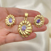 Oro Laminado Earring and Pendant Adult Set, Gold Filled Style with Amethyst Cubic Zirconia, Polished, Golden Finish, 5.046.004.4