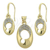 Oro Laminado Earring and Pendant Adult Set, Gold Filled Style with White Crystal, Polished, Golden Finish, 10.59.0107