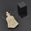 Oro Laminado Religious Pendant, Gold Filled Style Hand of God Design, with White Micro Pave, Polished, Golden Finish, 05.156.0026