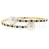 Oro Laminado Individual Bangle, Gold Filled Style Ball Design, with Black Crystal and White Pearl, Polished, Golden Finish, 07.63.0146 (03 MM Thickness, One size fits all)