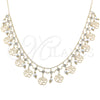 Oro Laminado Fancy Necklace, Gold Filled Style Ball and Flower Design, with White Cubic Zirconia and Gray Pearl, Polished, Golden Finish, 04.105.0012 (18 Inches Length)