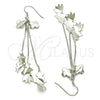 Sterling Silver Long Earring, Leaf Design, Polished, Rhodium Finish, 02.183.0006