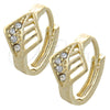 Oro Laminado Huggie Hoop, Gold Filled Style Leaf Design, with White Crystal, Polished, Golden Finish, 02.165.0145