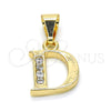 Oro Laminado Fancy Pendant, Gold Filled Style Initials Design, with White Cubic Zirconia, Polished, Golden Finish, 05.26.0015