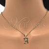 Oro Laminado Fancy Pendant, Gold Filled Style Initials Design, with White Cubic Zirconia, Polished, Golden Finish, 05.26.0020