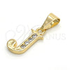 Oro Laminado Fancy Pendant, Gold Filled Style Initials Design, with White Cubic Zirconia, Polished, Golden Finish, 05.26.0022