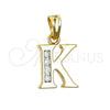 Oro Laminado Fancy Pendant, Gold Filled Style Initials Design, with White Cubic Zirconia, Polished, Golden Finish, 05.26.0023