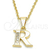 Oro Laminado Fancy Pendant, Gold Filled Style Initials Design, with White Cubic Zirconia, Polished, Golden Finish, 05.26.0030