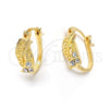 Oro Laminado Huggie Hoop, Gold Filled Style Twist Design, with White Crystal, Matte Finish, Golden Finish, 02.164.0043